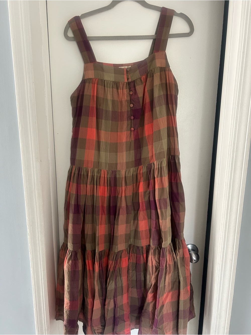 Faherty Marina Plaid Tiered Midi Dress Size S